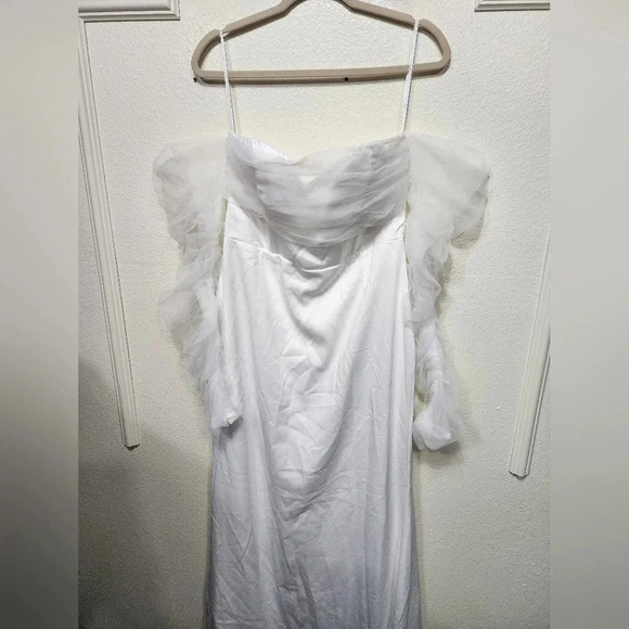 Lulu's Eternal Bliss White Tulle Off-the-Shoulder Bustier Maxi Dress XL Bridal - Picture 7 of 12